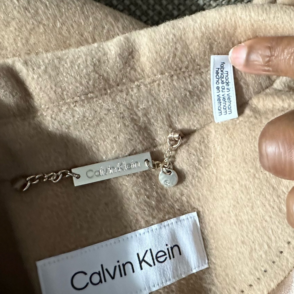 Calvin Klein Wool Polyester Cashmere Blend Tan Camel Coat Jacket - Picture 13 of 16